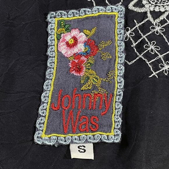 Johnny Was Black Dress Size S Embroidery Lace and Pintucks Mini Country or City - Picture 5 of 13